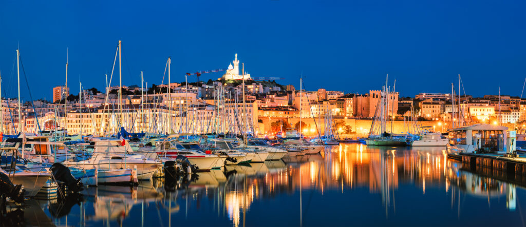 Marseille Old Port in the night. Marseille, France